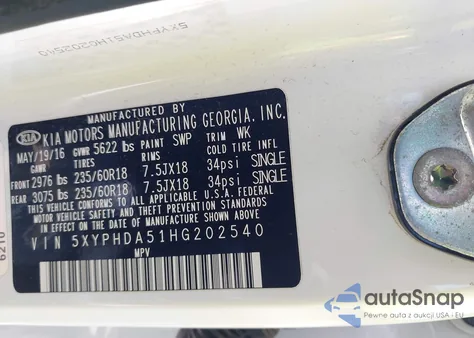 2017 Kia Sorento 3.3L Ex from USA, damaged, VIN 5XYPHDA51HG202540